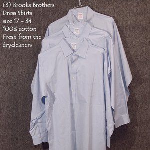 Three (3) Brooks Brothers Shirts 17 x34 Drycleaned